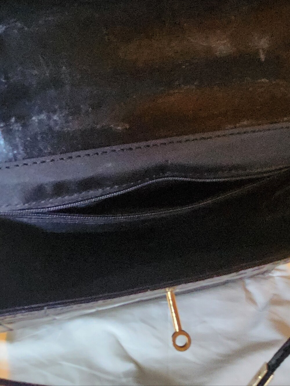 Large Glossy Black Croc-Embossed Top-Handle Bag - Picture 7 of 13